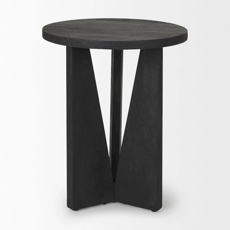 Runder Beistelltisch aus schwarzem Massivholz – 45,7 cm L x 45,7 cm B x 55,9 cm H