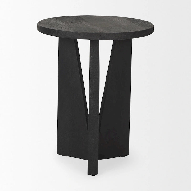 Runder Beistelltisch aus schwarzem Massivholz – 45,7 cm L x 45,7 cm B x 55,9 cm H