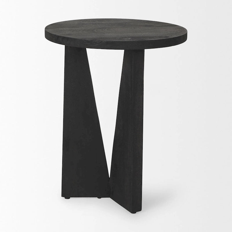 Runder Beistelltisch aus schwarzem Massivholz – 45,7 cm L x 45,7 cm B x 55,9 cm H