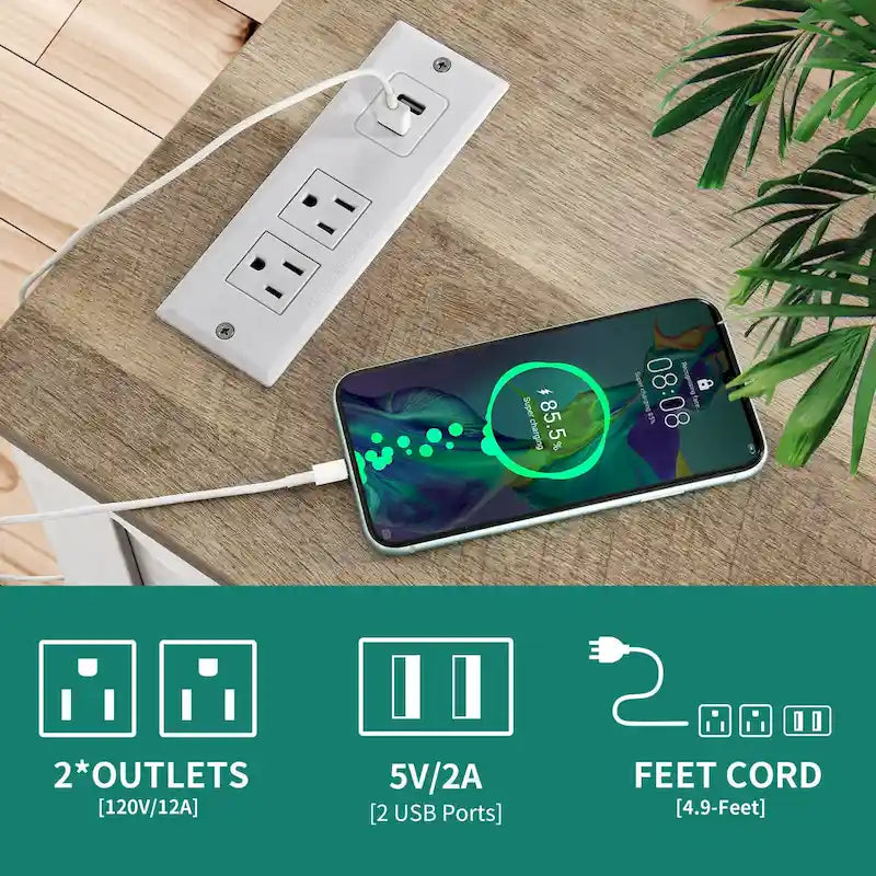 2er-Set Beistelltische mit Ladestation, 2 Steckdosen & 2 USB-Anschlüssen