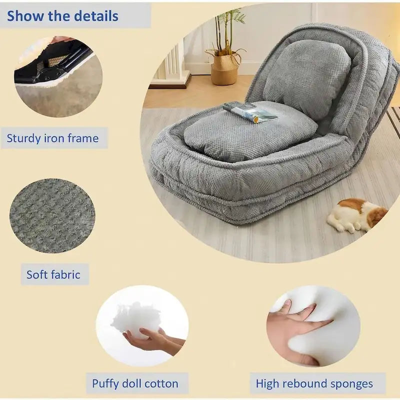 Wandelbarer Flip-Sessel, Bodensessel, Klappsofa mit 5-fach verstellbarer Rückenlehne