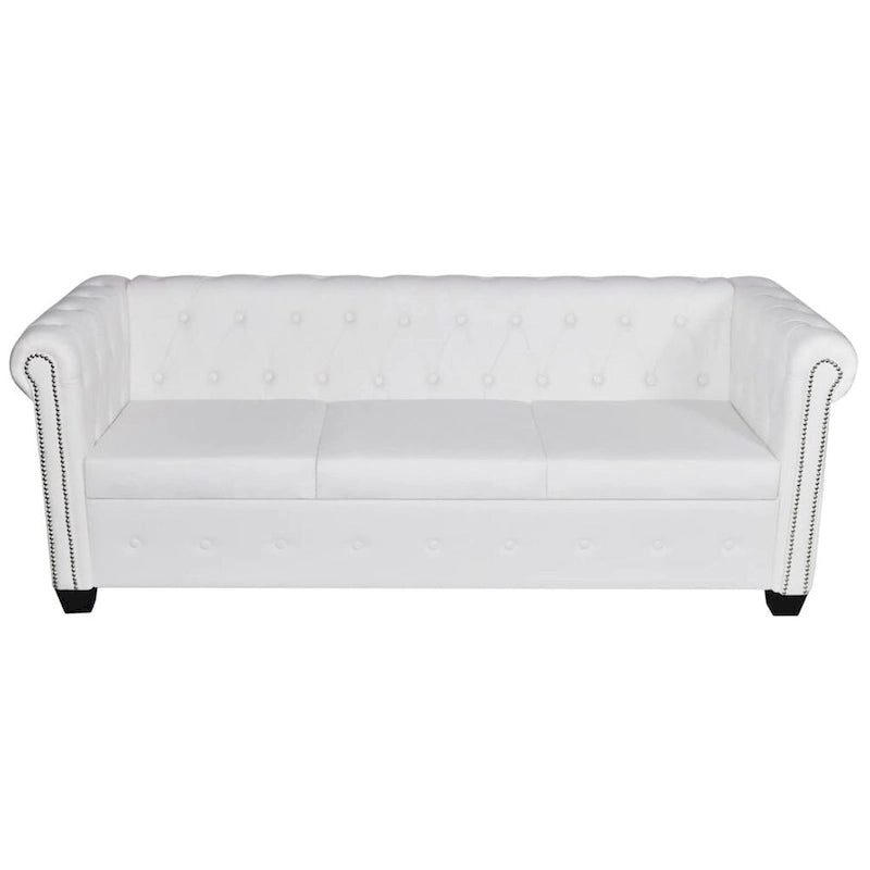 Chesterfield 3-Sitzer Sofa aus weißem Kunstleder