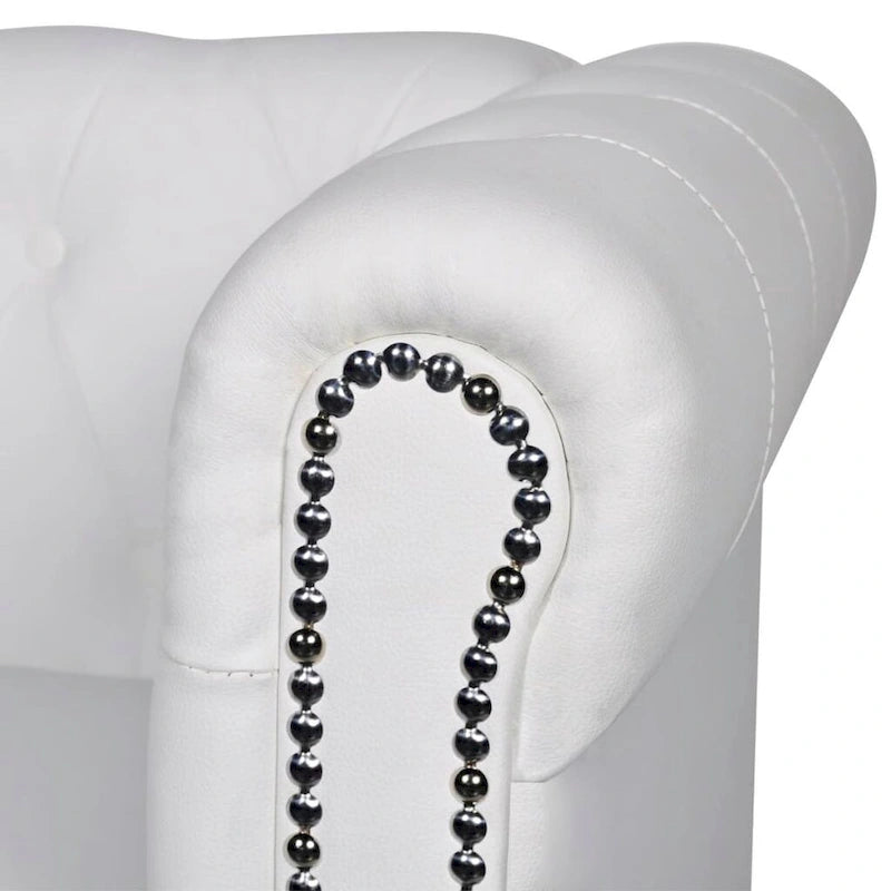 Chesterfield 3-Sitzer Sofa aus weißem Kunstleder