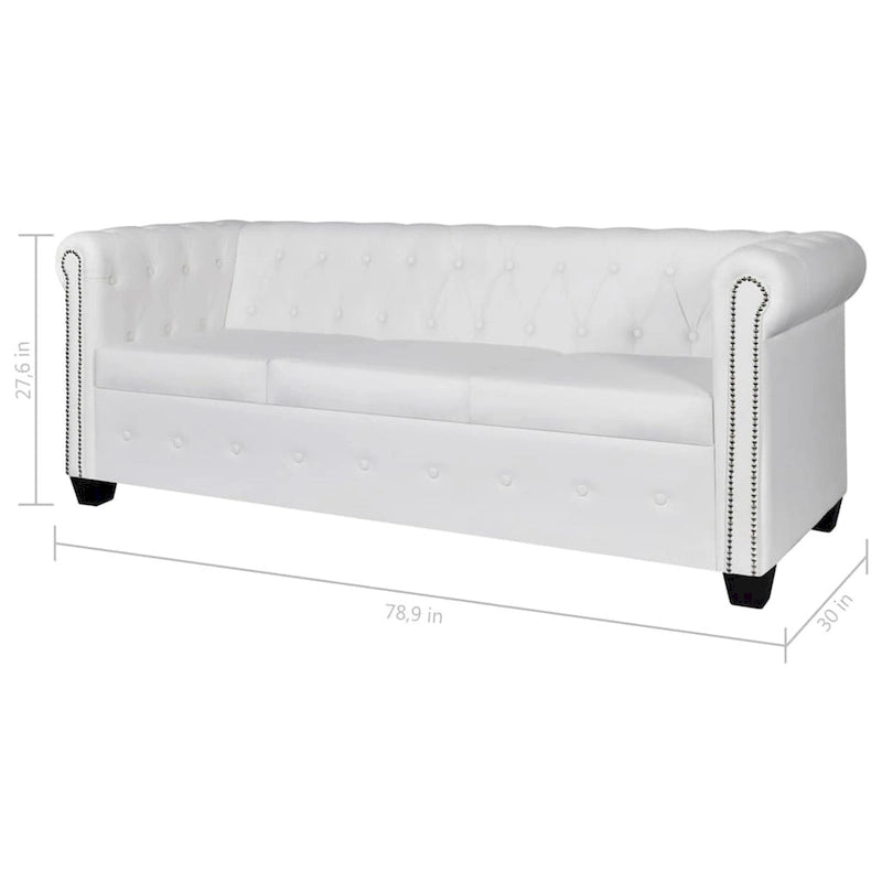 Chesterfield 3-Sitzer Sofa aus weißem Kunstleder