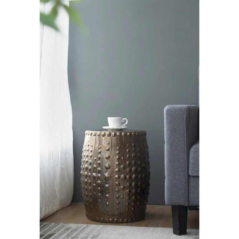 Keramik-Gartenhocker im Used-Look – 45,7 cm – Bronze
