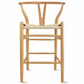 Barhocker aus Massivholz mit offener Y-Rückenlehne, geflochtener Sitz im Landhausstil