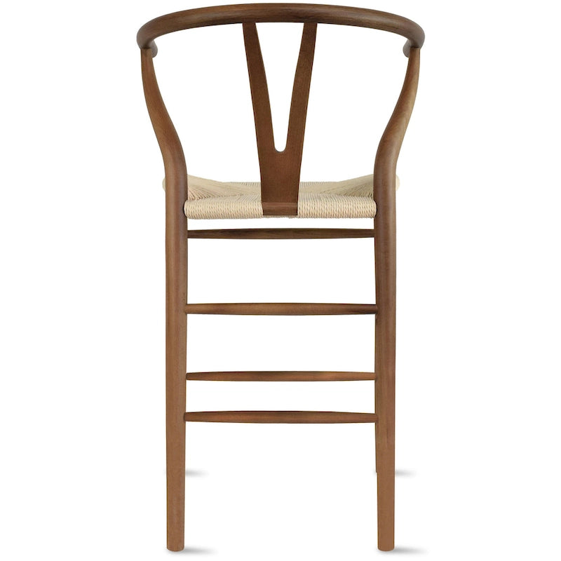 Barhocker aus Massivholz mit offener Y-Rückenlehne, geflochtener Sitz im Landhausstil