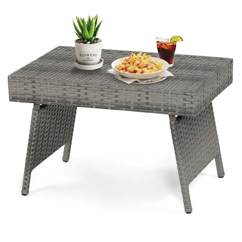 Terrassenklappbarer Rattan-Beistelltisch – 61 x 41 x 41 cm