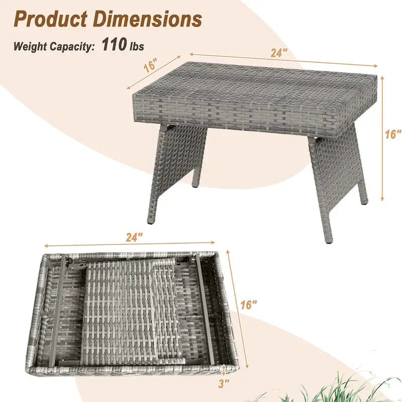 Terrassenklappbarer Rattan-Beistelltisch – 61 x 41 x 41 cm