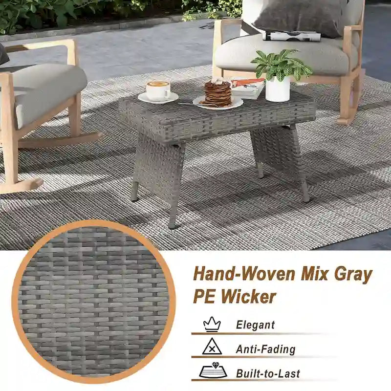 Terrassenklappbarer Rattan-Beistelltisch – 61 x 41 x 41 cm