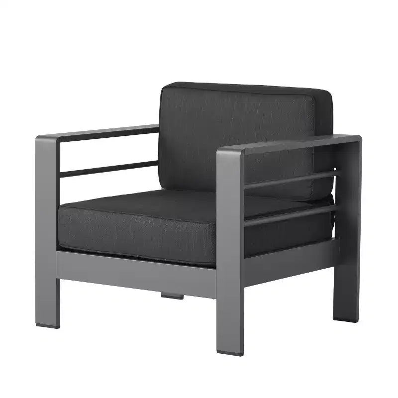 GDFStudio Mason Outdoor Aluminum 4 Seater Chat Set with Cushions, Gray and Dark Gray