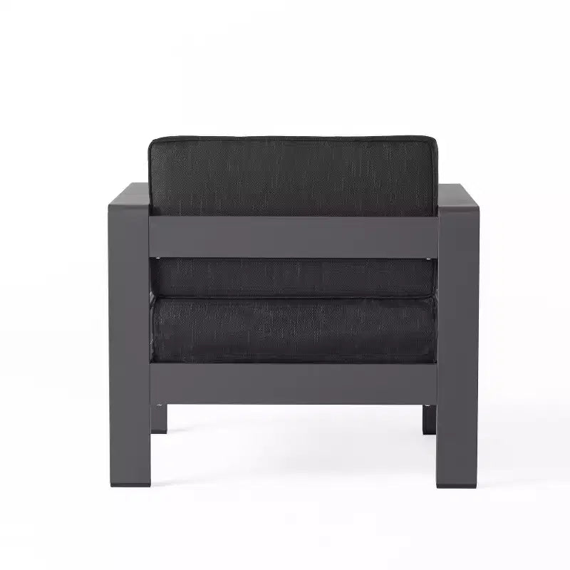 GDFStudio Mason Outdoor Aluminum 4 Seater Chat Set with Cushions, Gray and Dark Gray
