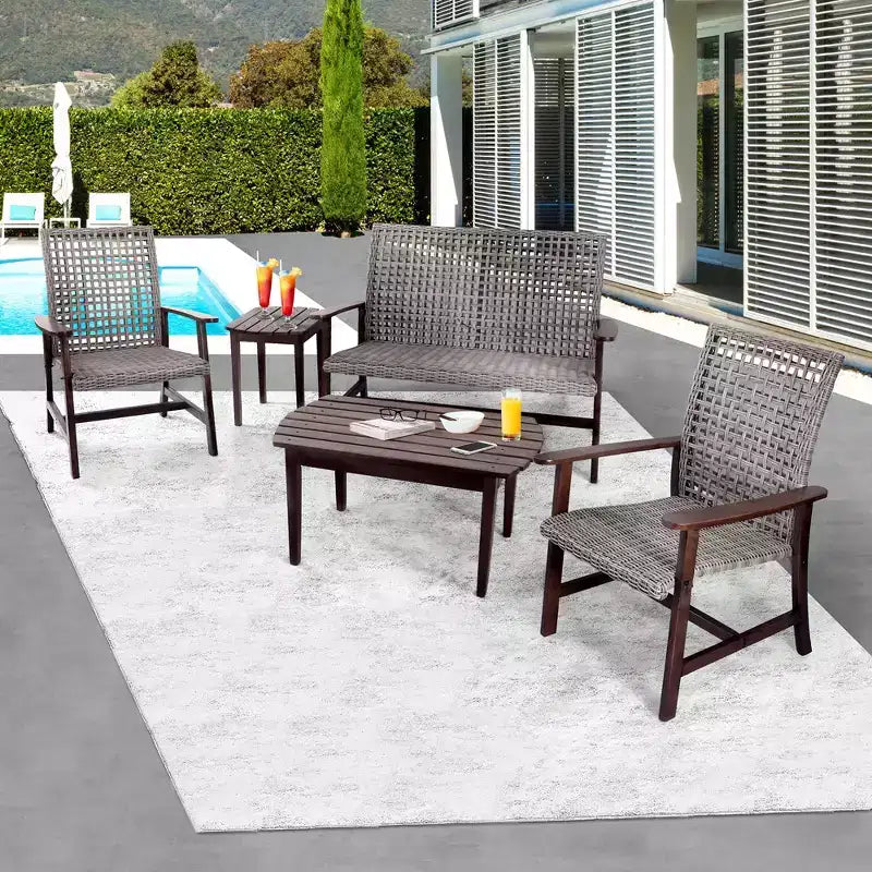 Jiallo Vineyard Collection Conversation set Armchair, Loveseat, End Table and Coffee Table