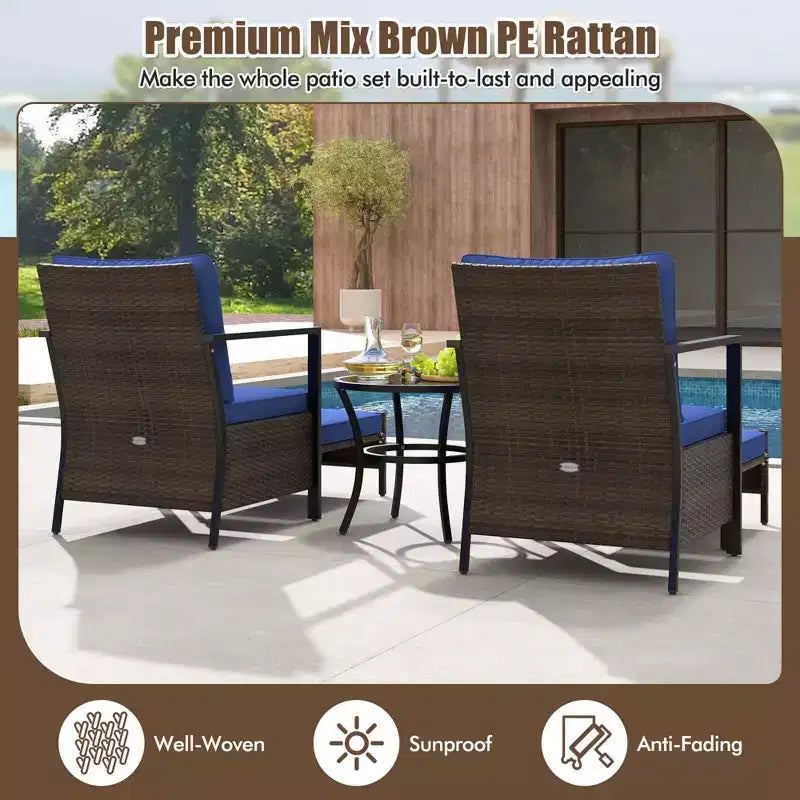 Costway 5 PCS Outdoor Furniture Set Rattan Chairs & Ottomans with Glass Topped Coffee Table Off White/Black/Navy/Gray