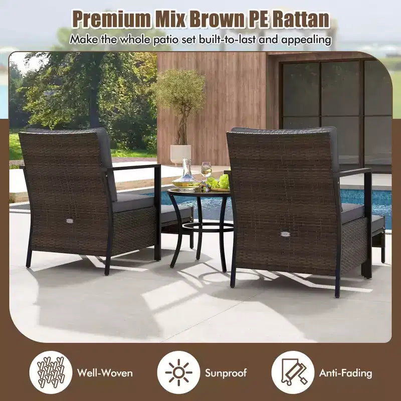Costway 5 PCS Outdoor Furniture Set Rattan Chairs & Ottomans with Glass Topped Coffee Table Off White/Black/Navy/Gray