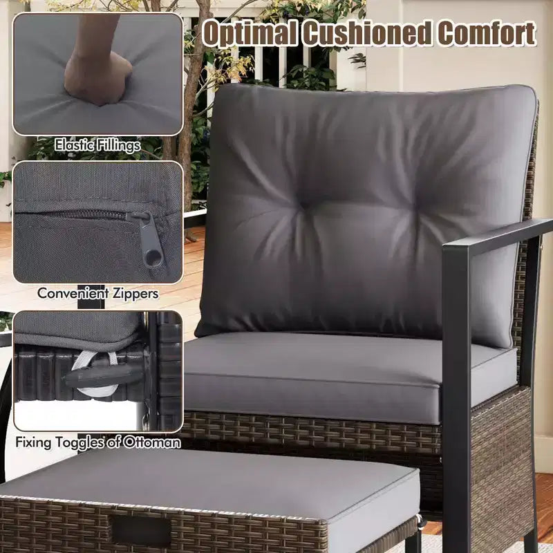 Costway 5 PCS Outdoor Furniture Set Rattan Chairs & Ottomans with Glass Topped Coffee Table Off White/Black/Navy/Gray