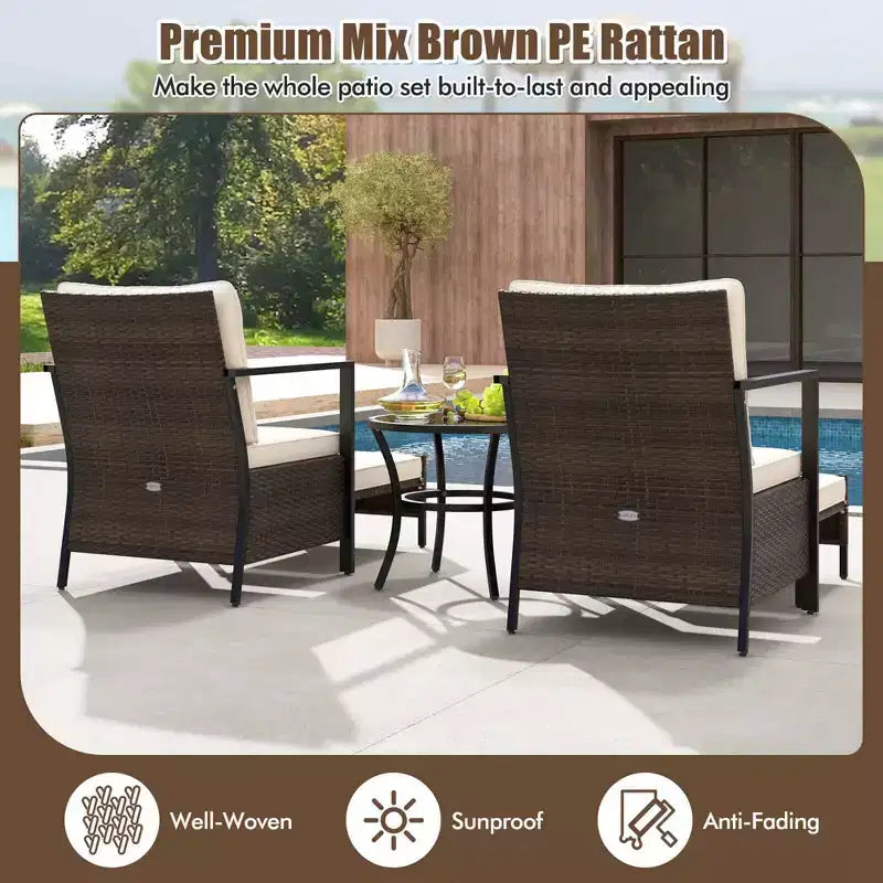 Costway 5 PCS Outdoor Furniture Set Rattan Chairs & Ottomans with Glass Topped Coffee Table Off White/Black/Navy/Gray