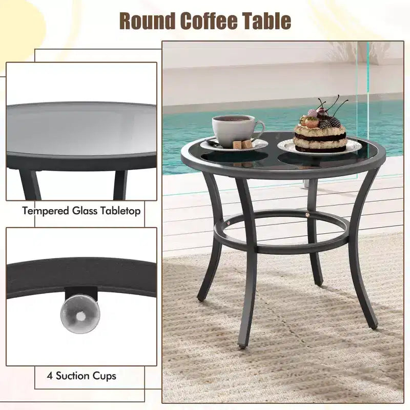 Costway 5 PCS Outdoor Furniture Set Rattan Chairs & Ottomans with Glass Topped Coffee Table Off White/Black/Navy/Gray