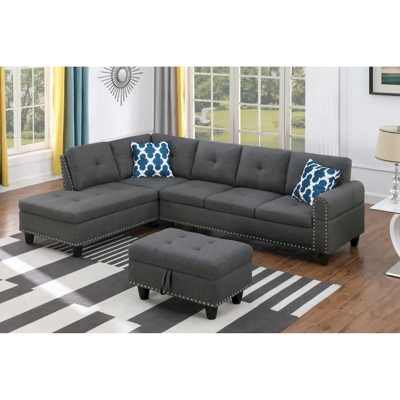 98" breites Sofa mit Ottomane, linke Armlehne, Recamiere