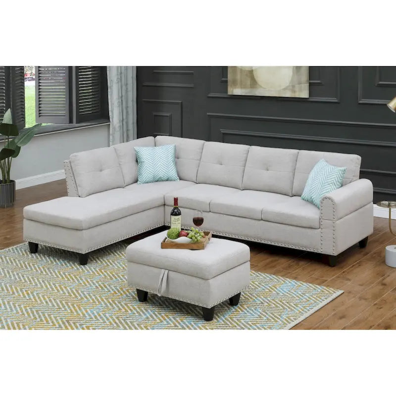 98" breites Sofa mit Ottomane, linke Armlehne, Recamiere