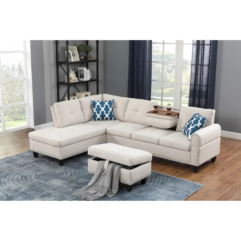 98" breites Sofa mit Ottomane, linke Armlehne, Recamiere