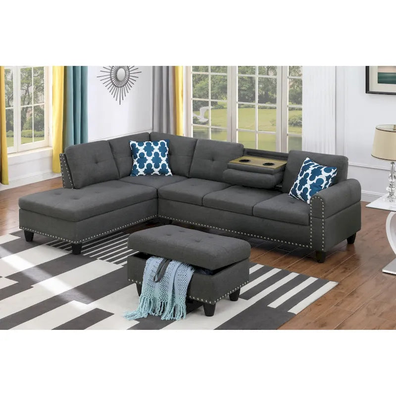 98" breites Sofa mit Ottomane, linke Armlehne, Recamiere
