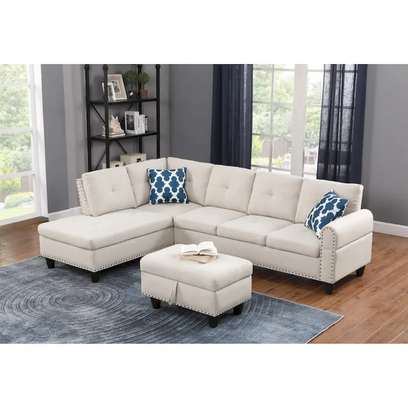 98" breites Sofa mit Ottomane, linke Armlehne, Recamiere