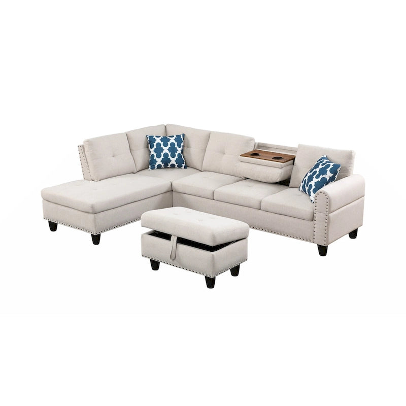 98" breites Sofa mit Ottomane, linke Armlehne, Recamiere