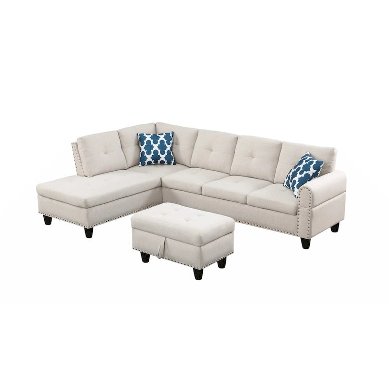 98" breites Sofa mit Ottomane, linke Armlehne, Recamiere