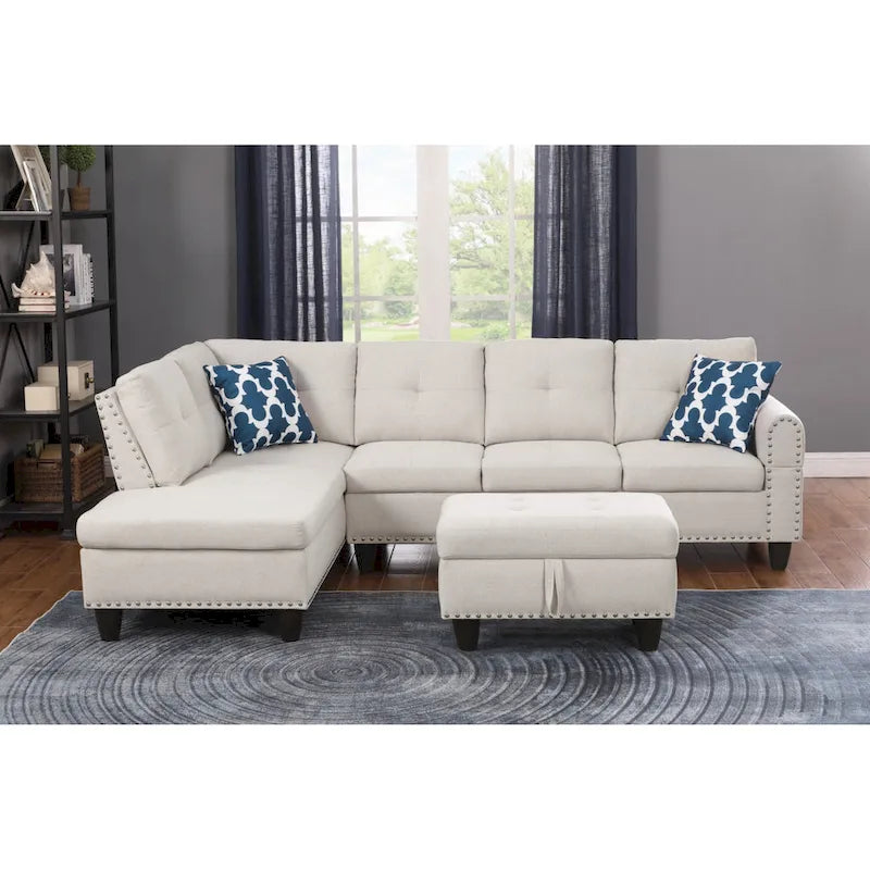 98" breites Sofa mit Ottomane, linke Armlehne, Recamiere
