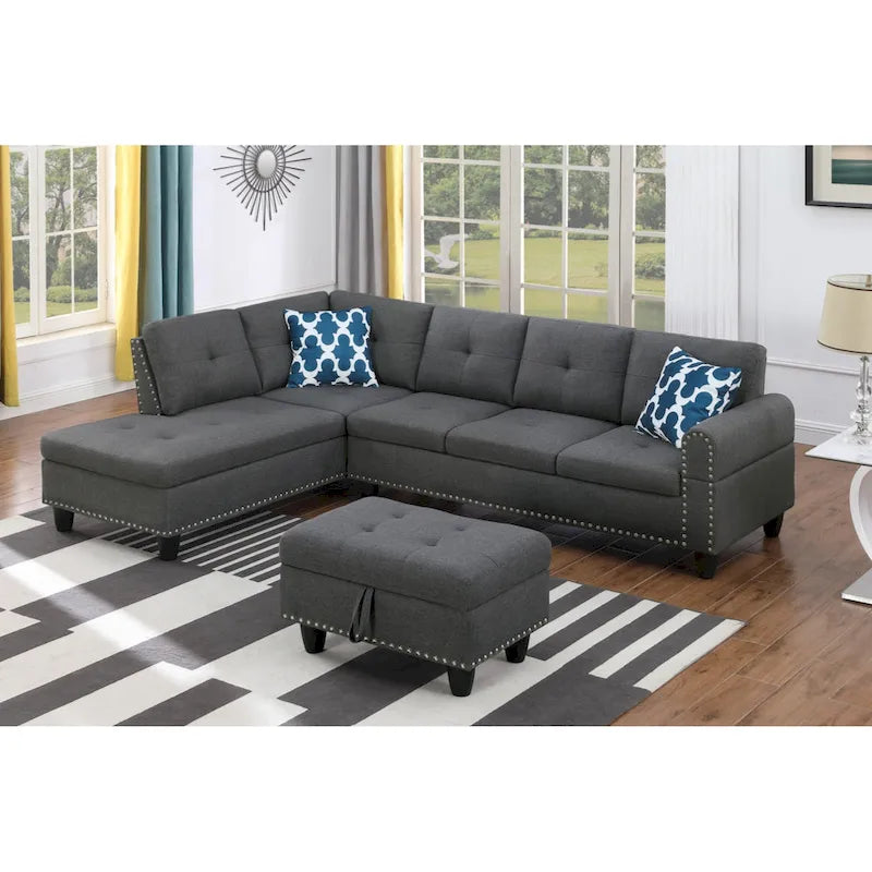 98" breites Sofa mit Ottomane, linke Armlehne, Recamiere