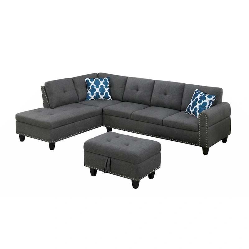 98" breites Sofa mit Ottomane, linke Armlehne, Recamiere