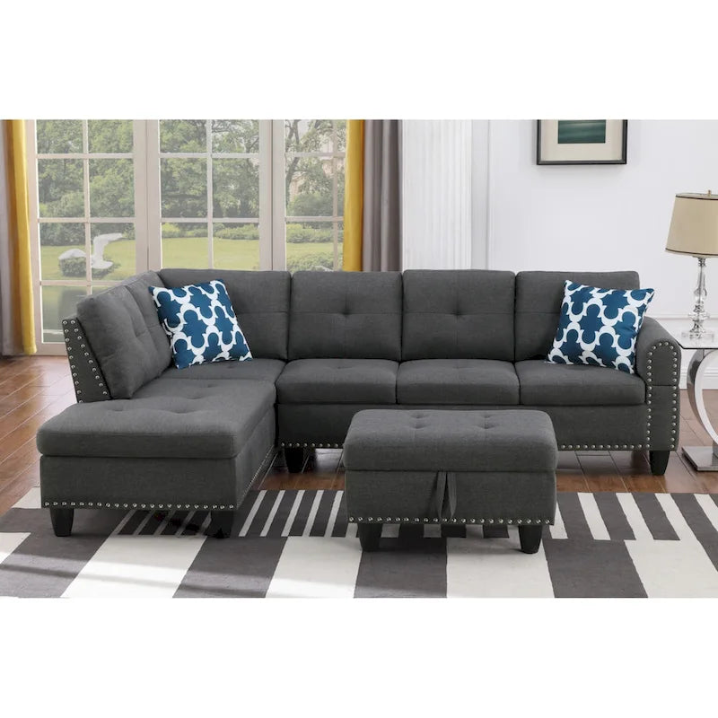98" breites Sofa mit Ottomane, linke Armlehne, Recamiere