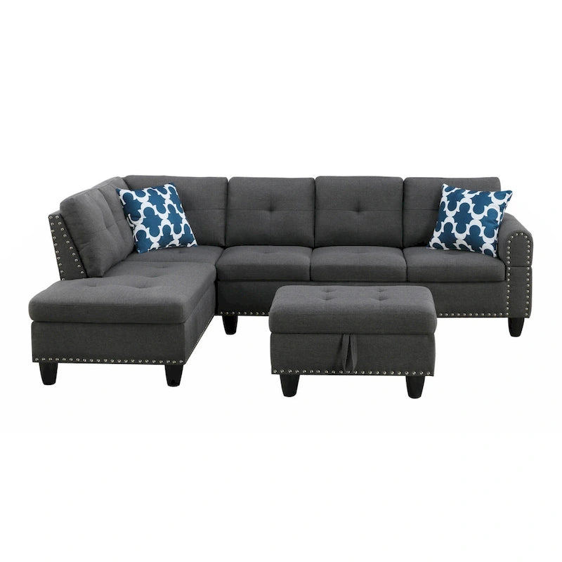 98" breites Sofa mit Ottomane, linke Armlehne, Recamiere