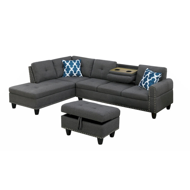 98" breites Sofa mit Ottomane, linke Armlehne, Recamiere