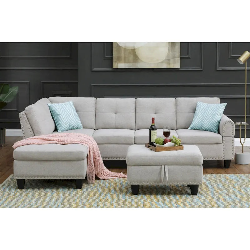 98" breites Sofa mit Ottomane, linke Armlehne, Recamiere