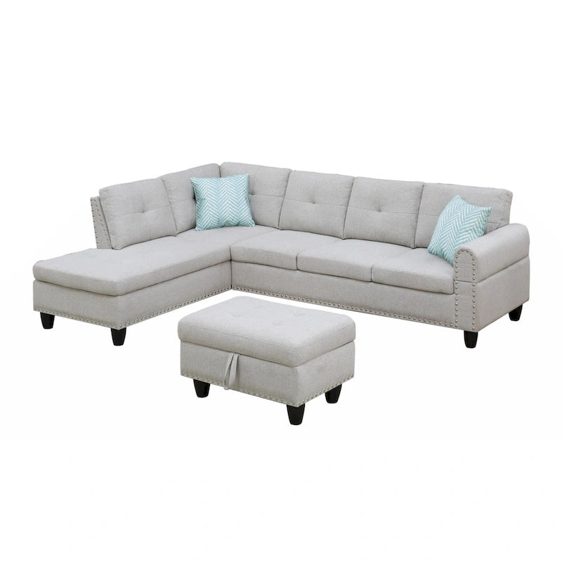 98" breites Sofa mit Ottomane, linke Armlehne, Recamiere