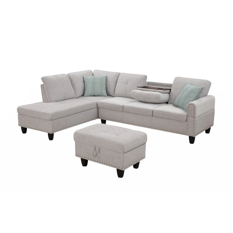 98" breites Sofa mit Ottomane, linke Armlehne, Recamiere