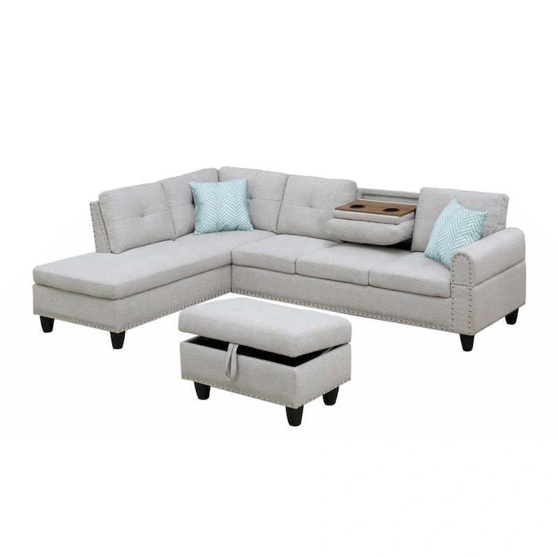98" breites Sofa mit Ottomane, linke Armlehne, Recamiere