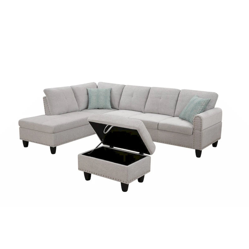 98" breites Sofa mit Ottomane, linke Armlehne, Recamiere
