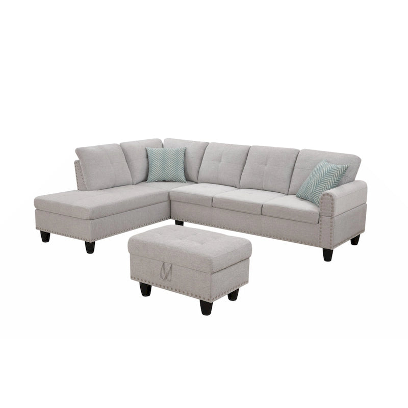 98" breites Sofa mit Ottomane, linke Armlehne, Recamiere