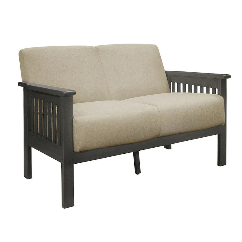127 cm Zweisitzer-Sofa, Beige Polyester, Dunkelgraues Massivholz (Kautschukbaum)