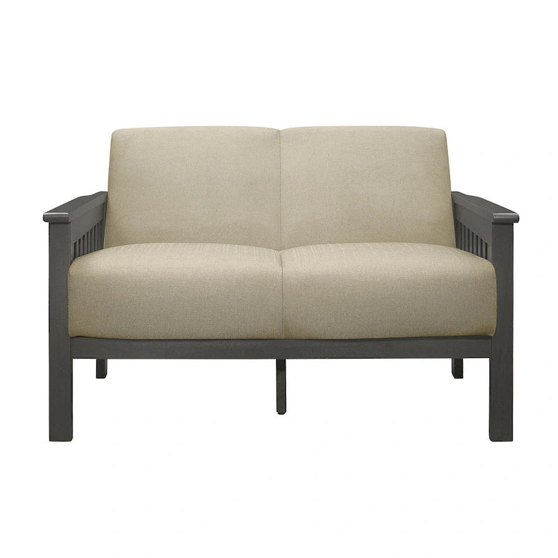 127 cm Zweisitzer-Sofa, Beige Polyester, Dunkelgraues Massivholz (Kautschukbaum)