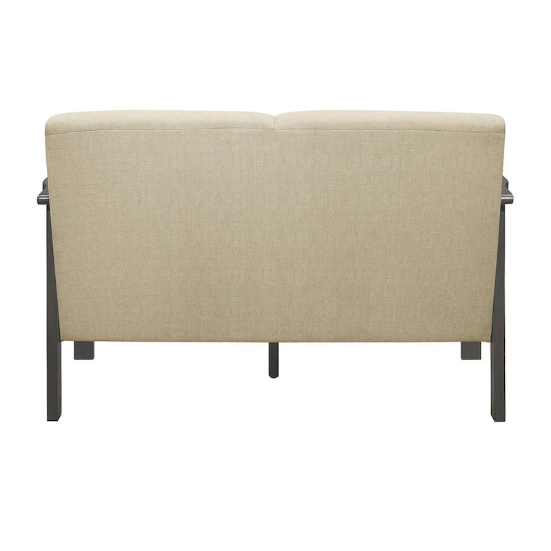 127 cm Zweisitzer-Sofa, Beige Polyester, Dunkelgraues Massivholz (Kautschukbaum)