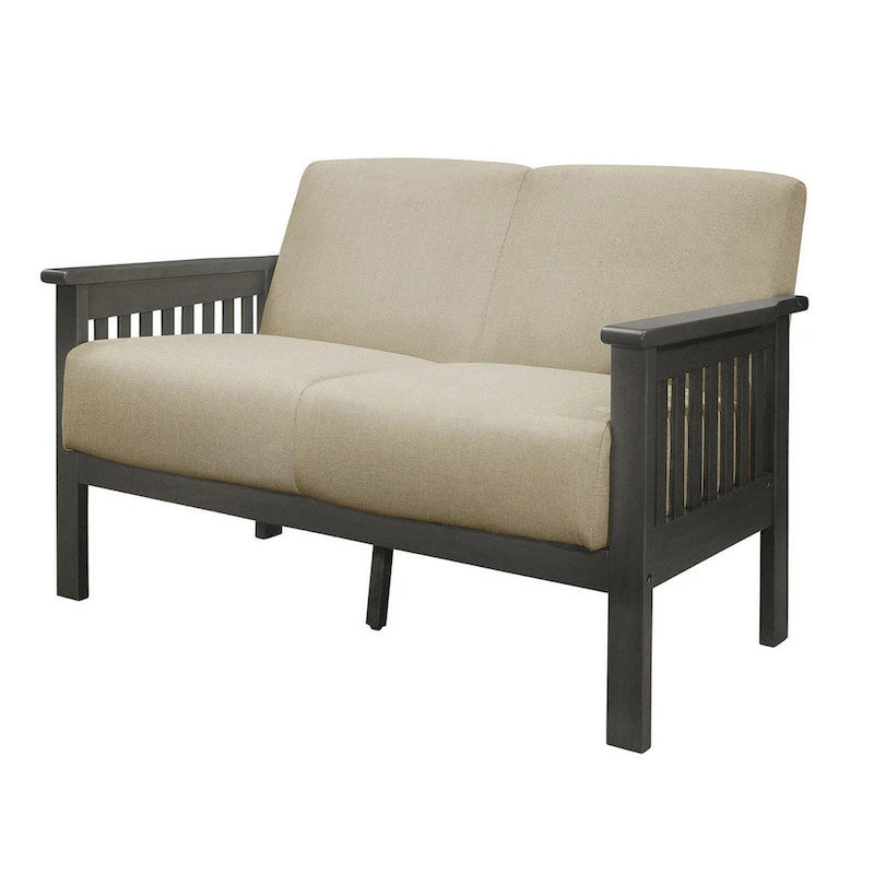 127 cm Zweisitzer-Sofa, Beige Polyester, Dunkelgraues Massivholz (Kautschukbaum)