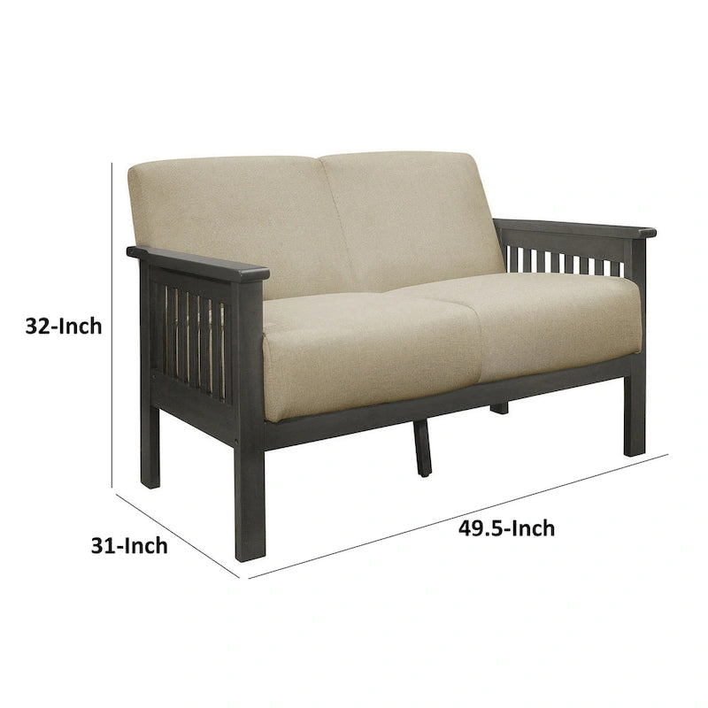 127 cm Zweisitzer-Sofa, Beige Polyester, Dunkelgraues Massivholz (Kautschukbaum)