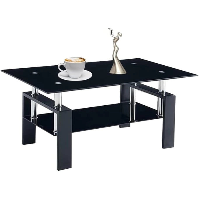 Rechteckiger Couchtisch mit Glasplatte und Ablageboden