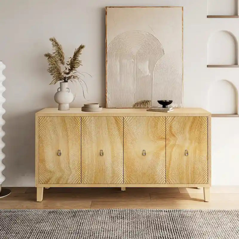 Vintage 4-türiges geschnitztes Sideboard-Buffetschrank mit verstellbaren Einlegeböden