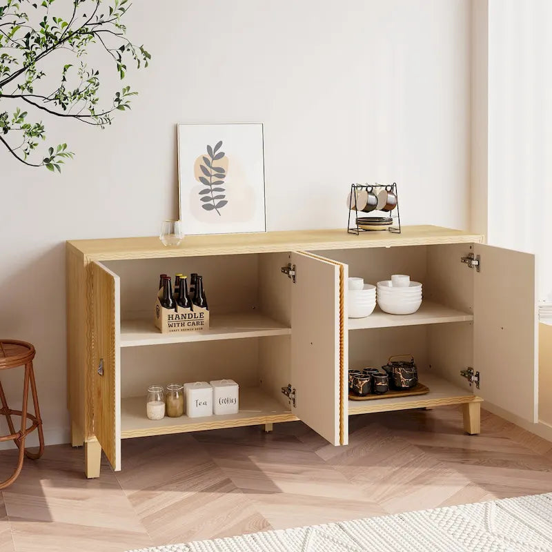 Vintage 4-türiges geschnitztes Sideboard-Buffetschrank mit verstellbaren Einlegeböden