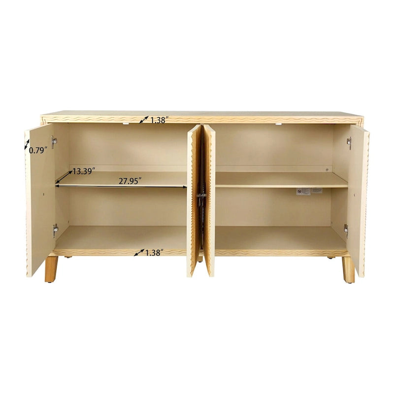 Vintage 4-türiges geschnitztes Sideboard-Buffetschrank mit verstellbaren Einlegeböden